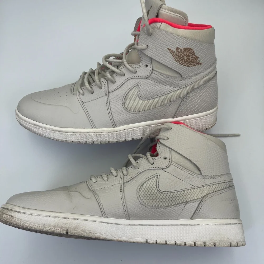 Nike‎ Air Jordan 1 Retro High Nouveau Men's Size 12 Pure Platinum Bright Crimson